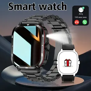 Hot 2.01" HD Touchscreen Smartwatch - LED Flashlight, Dual Straps, Wireless Call, Camera & Music Control. Compatible with Android & iOS, Unisex. Alarm, Call/SMS Alerts & Customizable Screen. Wearable Wristwatch