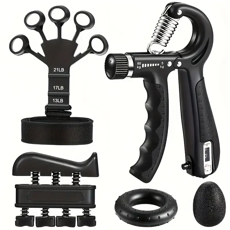 5-Pack Hand Grip Training Set Including Finger Exerciser, Hand Gripper, Hand Stretch Trainer, Forearm Training Ring and Muscle Building, Non-Electric Workout Equipment, Forearm Grip Strengthener, Fitness Exercise Equipment, Sport Training Equipment