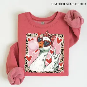 Valentine Goose Sweatshirt, Cute Duck with Heart Sunglasses Bubblegum Graphic Shirt, Funny Love Animal Design, For Men and For Women