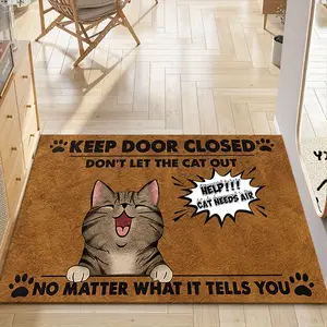 1pc Funny Cat Doormat Keep Door Closed Don't Let Cat Out No Matter What It Tells You Entrance Mat with Cute Kitten and Humorous Quote for Home Decorative Rug