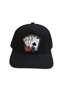 San Judas Caps & Other Designs Gold Emblem Unique Style Black Cap with Poker Theme Emblem