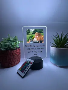 Custom LED Photo Mother Memorial Frame, Personalized Memorial Plaque with Picture, Multi-Color Light Up Acrylic Display, Desk, Room, Gift Décor, Gift for Boyfriend, Girlfriend, Him, Her, Kid Friendly, Birthday, Anniversary, Christmas, Wedding, Favorite