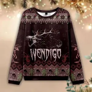 Wendigo Ugly Christmas Sweater, Creepy Cryptid Christmas Gift, Horror Xmas Sweatshirt, Gothic Holiday Crewneck, Scary Monster Shirt