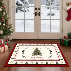 Vintage Christmas Tree Star Reindeer Rug, Washable Non-Slip Faux Fur Mat, Home Decor Rugs for Living Room Bedroom Entryway