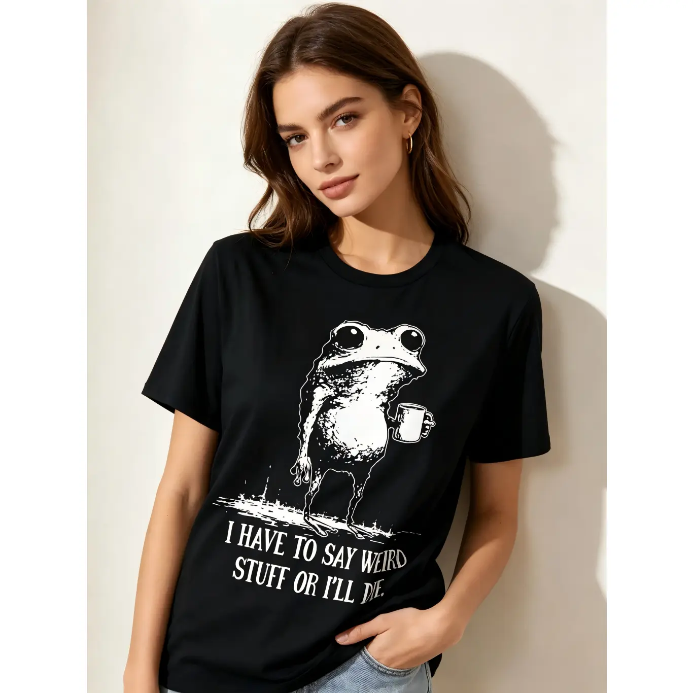 Funny Sarcastic Frog Meme T-Shirt, Casual Graphic Print Streetwear for Adults, Soft Breathable Shortsleeve Round Neck, Tshirt, Meme Shirts, Funny Graphic Tee, Quirky Gifts, Printed Frog, Clothes, Soft Fabric, Menswear, Men's T Shirts