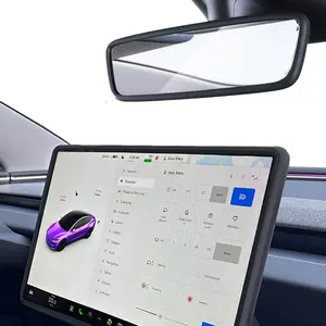 2Pcs Silicone Protector Frames of Screen and Rear View Mirror For Tesla Model 3 2024 Highland,Model Y 2025 Juniper (Black)