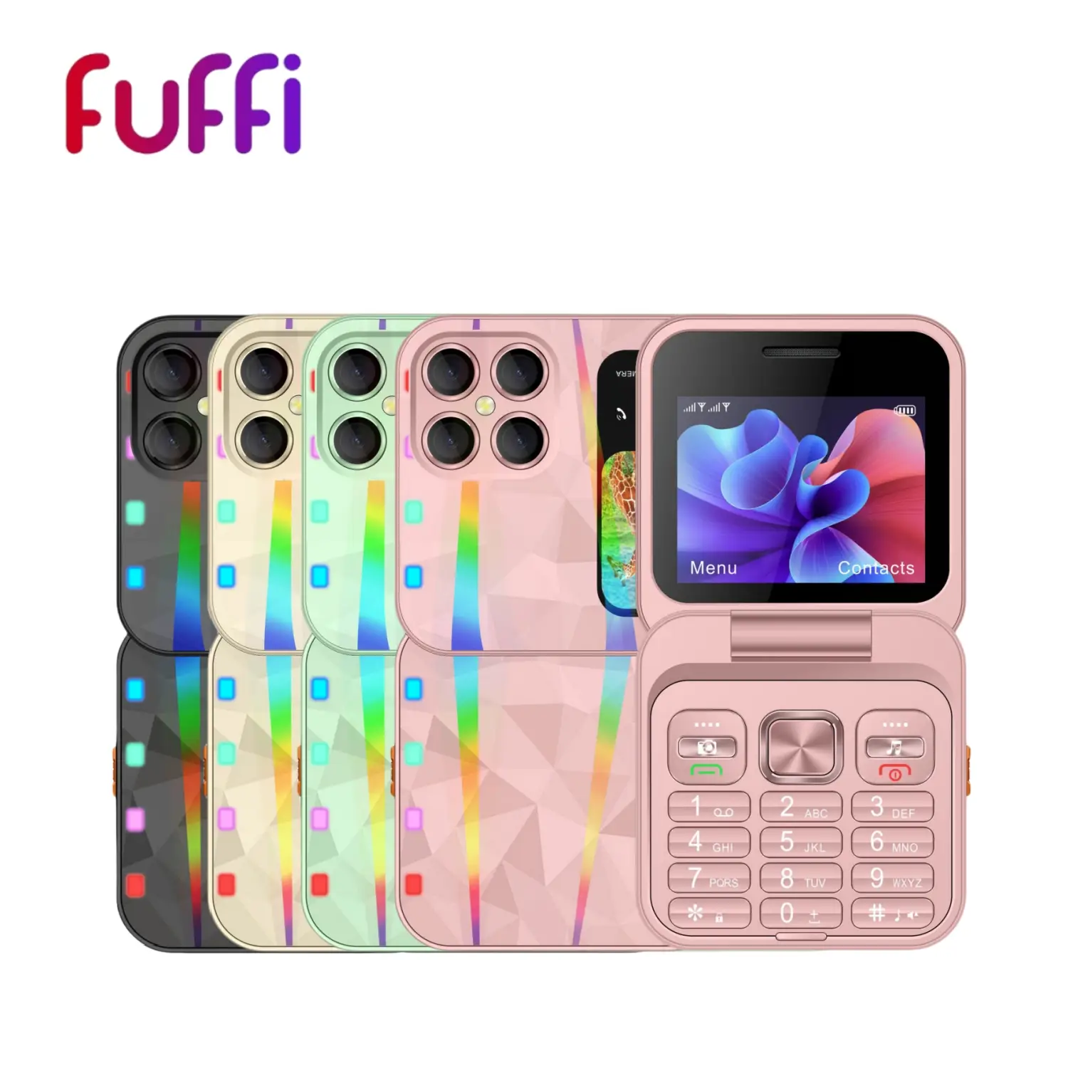 FUFFI Mini Flip Cellphone with Colorful Light Effects, 2.4 Inch HD Screen, 1250mAh Battery, Dual SIM, Flashlight & Bluetooth-compatible, Portable Pock