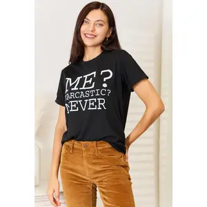Simply Love Letter Graphic Round Neck T-Shirt - Casual Fitted Short Sleeve Summer Tee with Letter Print & Crew Neck Design