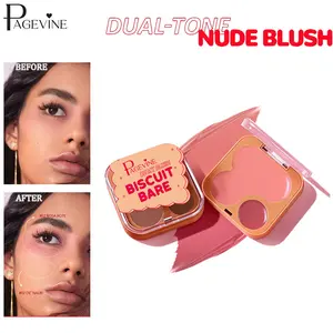 Dual-Tone Cream Blush, Silky Smooth High-Pigment Formula Adheres to Skin for Natural Bare Glow, Brightening Plumping Effect Reduces Dullness, Blendable Nude Shades for Everyday Wear, Includes Velvet Puff for Rosy Cheeks.