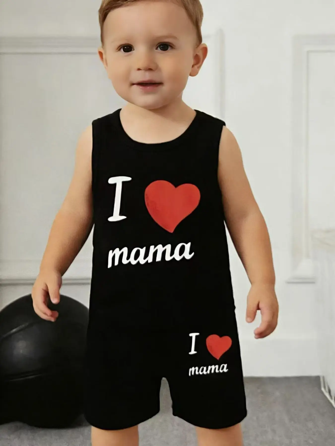 Summer Vest T-Shirt & Shorts Set, Sleeveless Set, Summer Clothing Set, Matching Set, Set Outfit, Letter Heart Design, Suitable for 6 Months to 3 Years, Outdoor Sports, No Accessories Included
