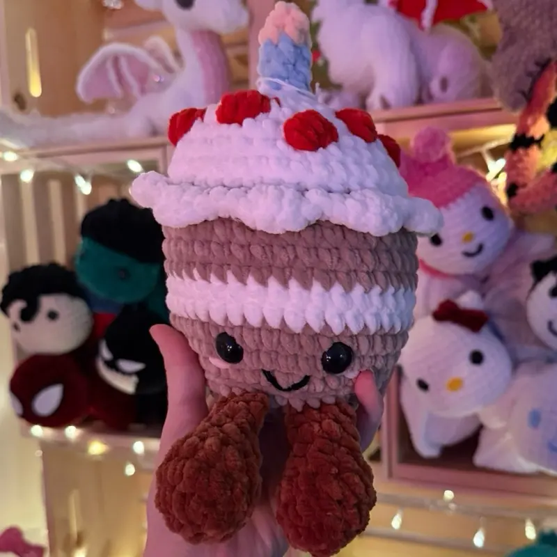 Crochet Jelly CupCake Amigurumi Plush Toy, Cute Handmade Stuffed Animal for Kids' Gifts, Decor Collectible