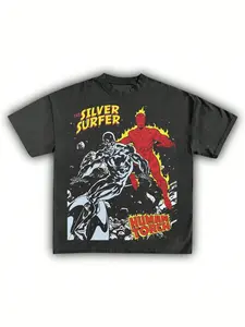 THE SILVER SURFER VS. HUMAN TORCH Graphic TEE, For Men,Breathable Soft Cotton, Casual Round Neck, Regular Fit, Long, All-Season