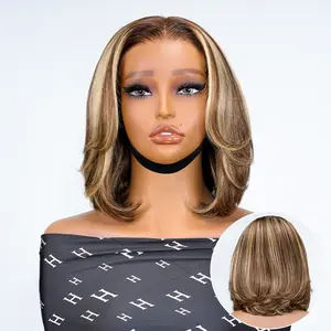 [New] Alipearl Hair Straight Layered 5x7 Lace Closure Wig Blonde Highlight Ready to Go Gluelss Short Bob Wig Human Hair Pre Plucked