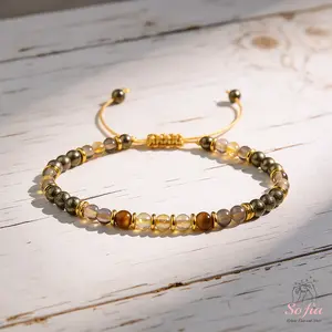 Sofia Golden Energy Bracelet - Abundance & Protection Bracelet - Citrine, Tiger Eye, Pyrite, Smoky Quartz Bracelet - Minimalist Crystal Bracelet