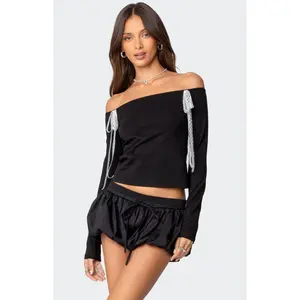 Edikted Women's Lace Bow Off Shoulder Top