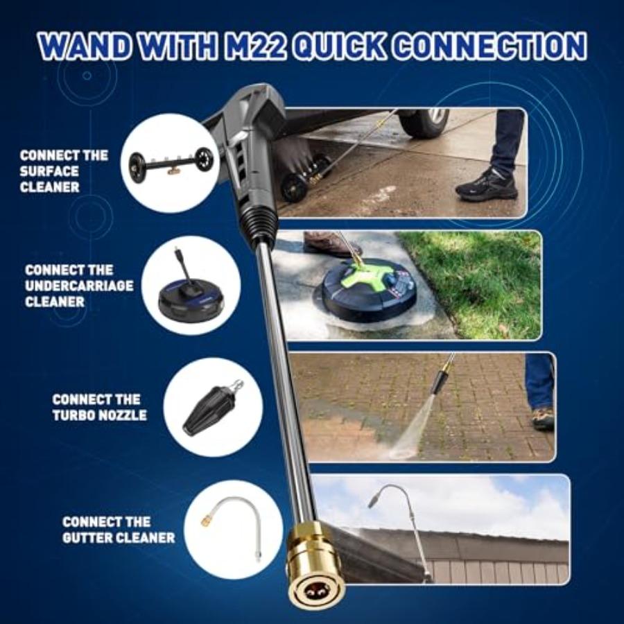 Electric Pressure Washer Onboard Soap Tank Spray Gun and Wand 5 Nozzle Set for Cars/Fences/Driveways/Homes/Patios/Furni