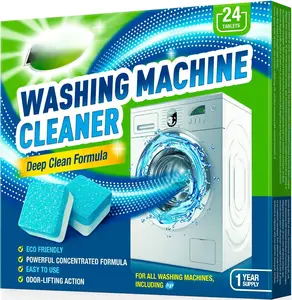 Washing Machine Cleaner Tablets 24-Ct Deep Cleaning Formula Washer Machine Cleaner Top Load & Front Load Standard & HE Washers