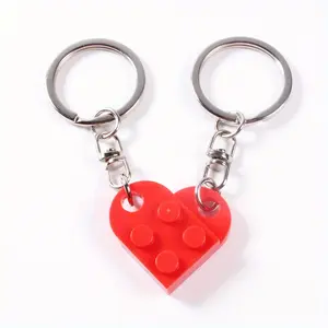 2pcs Cute Separable Love Heart Building Block Keychains Couples Friendship Love Heart Brick Key Ring New Year Jewelry Gifts