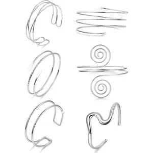 6Pcs Gold Adjustable Open Upper Arm Cuff Bracelet for Women Minimalist Coil Swirl Bangle Armlet Armband Jewelry Set