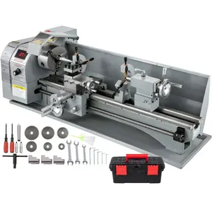 Heavy Duty Mini Metal Lathe Tool Kit Set, 8.7x29.5in/220x750MM, 1100W Infinitely Variable Speed Motor, LED Display Screen, Power Tool for Counter Face Turning, Drilling