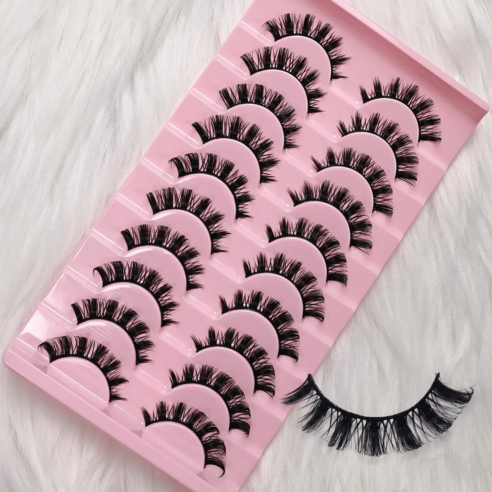 10 Pairs Russian D Curl False Eyelashes Fluffy Soft Reusable Fake Lashes Beginner-Friendly Natural Volume Eye Makeup Extensions for Daily Wear Party Date Wedding Cosplay Volumized False Eyelashes
