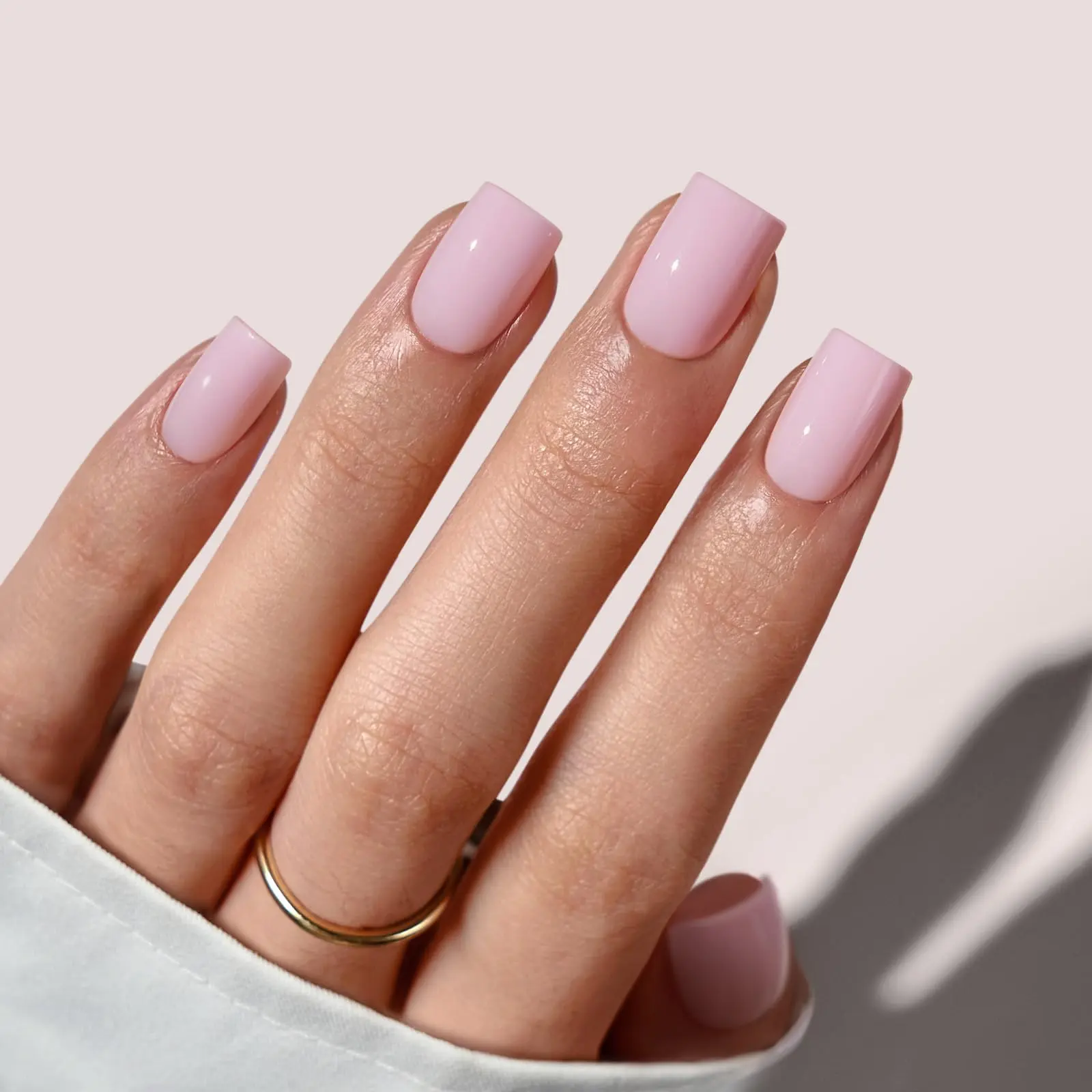 BTArtbox Press On Nails, Yoga, Short Square, Baby Pink Summer Nails, 32Ct | 2+ Weeks Wear, Salon-Quality Natural Nails, 10-Minute Easy Daily Application, Fast Removal, 16 Sizes, All-in-One Complete Kit