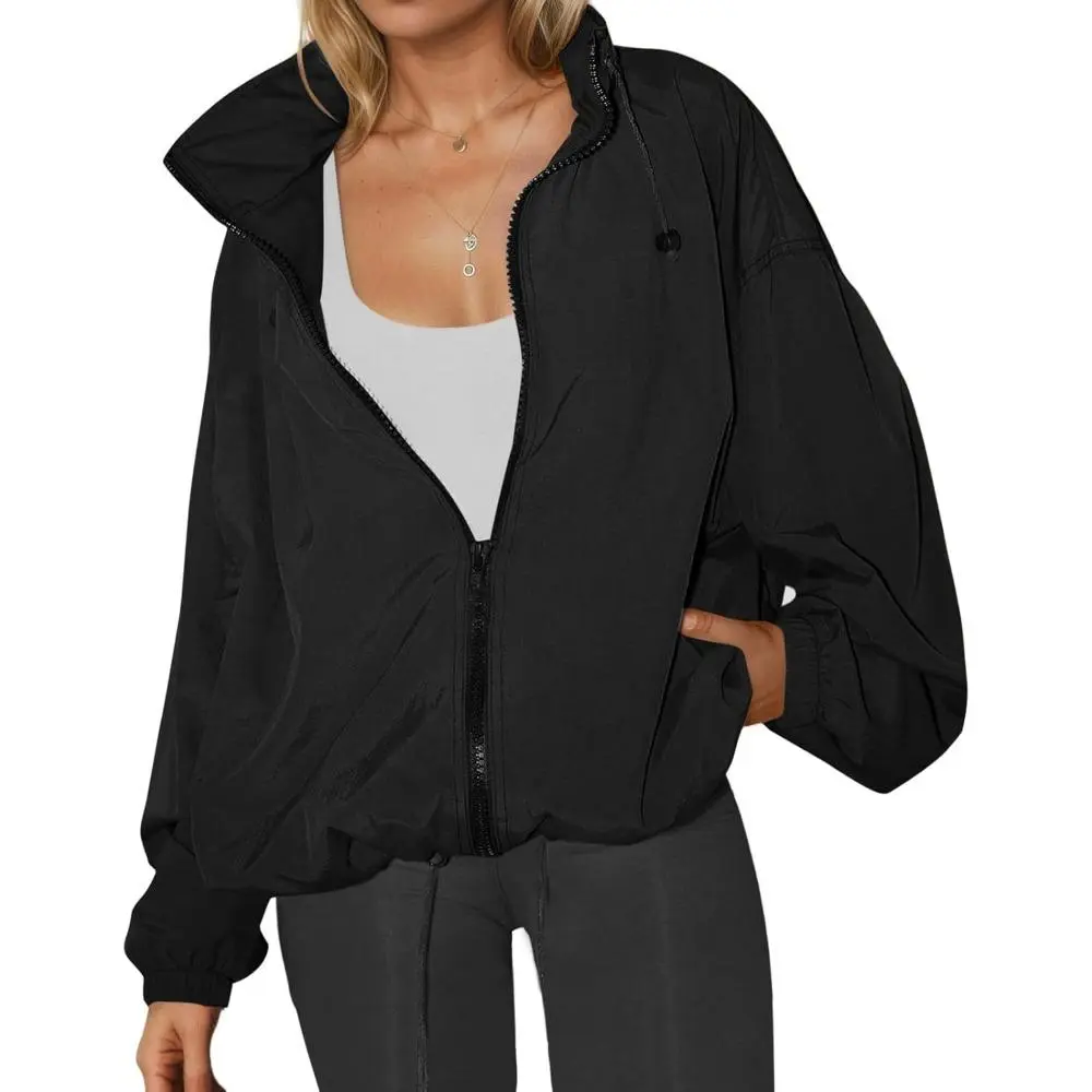 Women's Casual Coats, Lightweight Sporty Water-Resistant Windbreaker Jacket with Hood for Hiking & Travel Outfits, Waterproof Poly, Lightweight Cut, Polyester, Commuting, Cycling, Secure Pockets, Adjustable Hood, Rain Protection