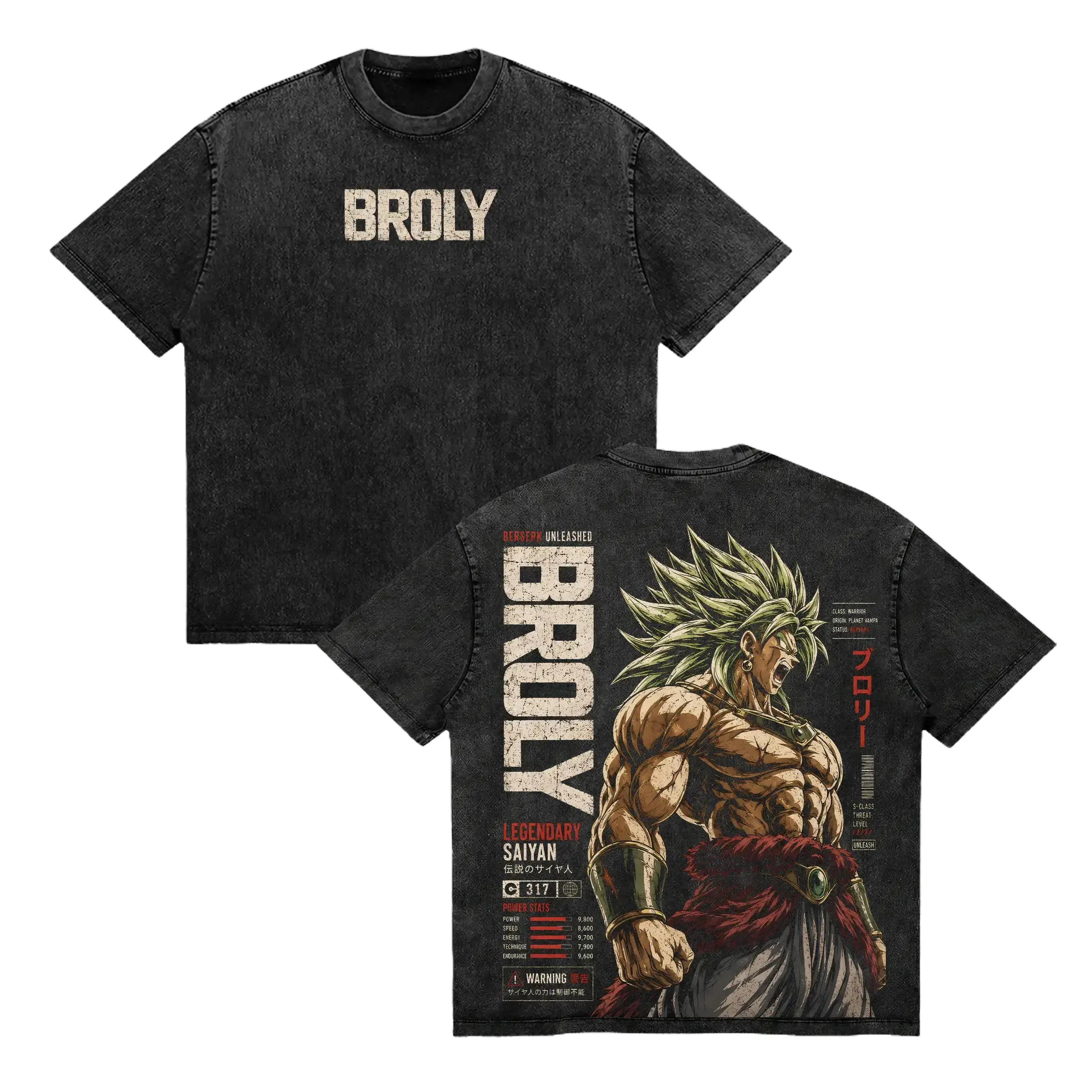 Broly Legendary Saiyan DBZ Berserk Unleashed Anime Vintage Washed T-Shirt Oversized Heavyweight Cotton Graphic Tee Unisex Streetwear Gift for DBZ Fans