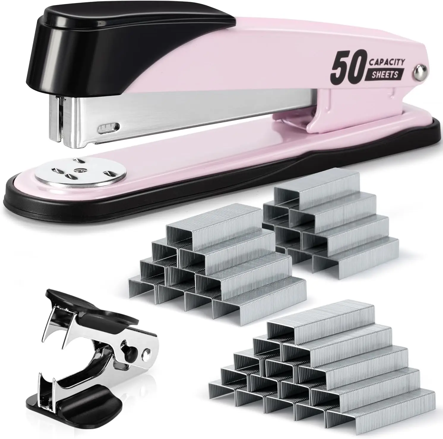 Stapler Heavy Duty, Full Strip Staplers for Desk with 2000 Staples and Staple Remover, 50 Sheet Capacity, No Jam, Non-Slip Office Stapler with Staples for Office, Classroom,