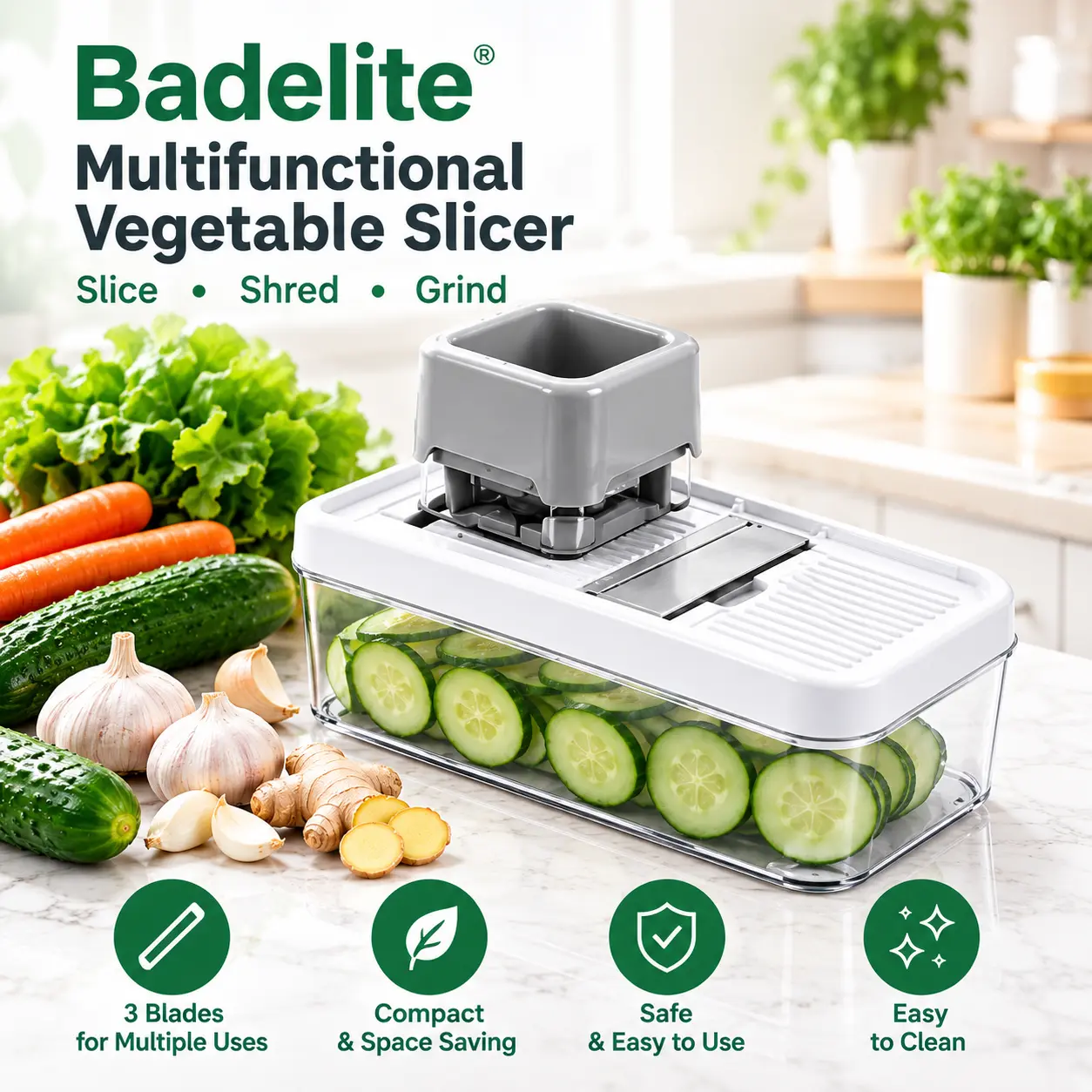 summerwins Small Compact Multi-Use Mini Slicer with Container - Kitchen Gadgets, Vegetable Peeler, Mandoline Cutter, Veggie Shredder, Ginger Grinder, Spiral Grater, Peeler-Grater Mandolines, Vegetable Slicing Mandolines