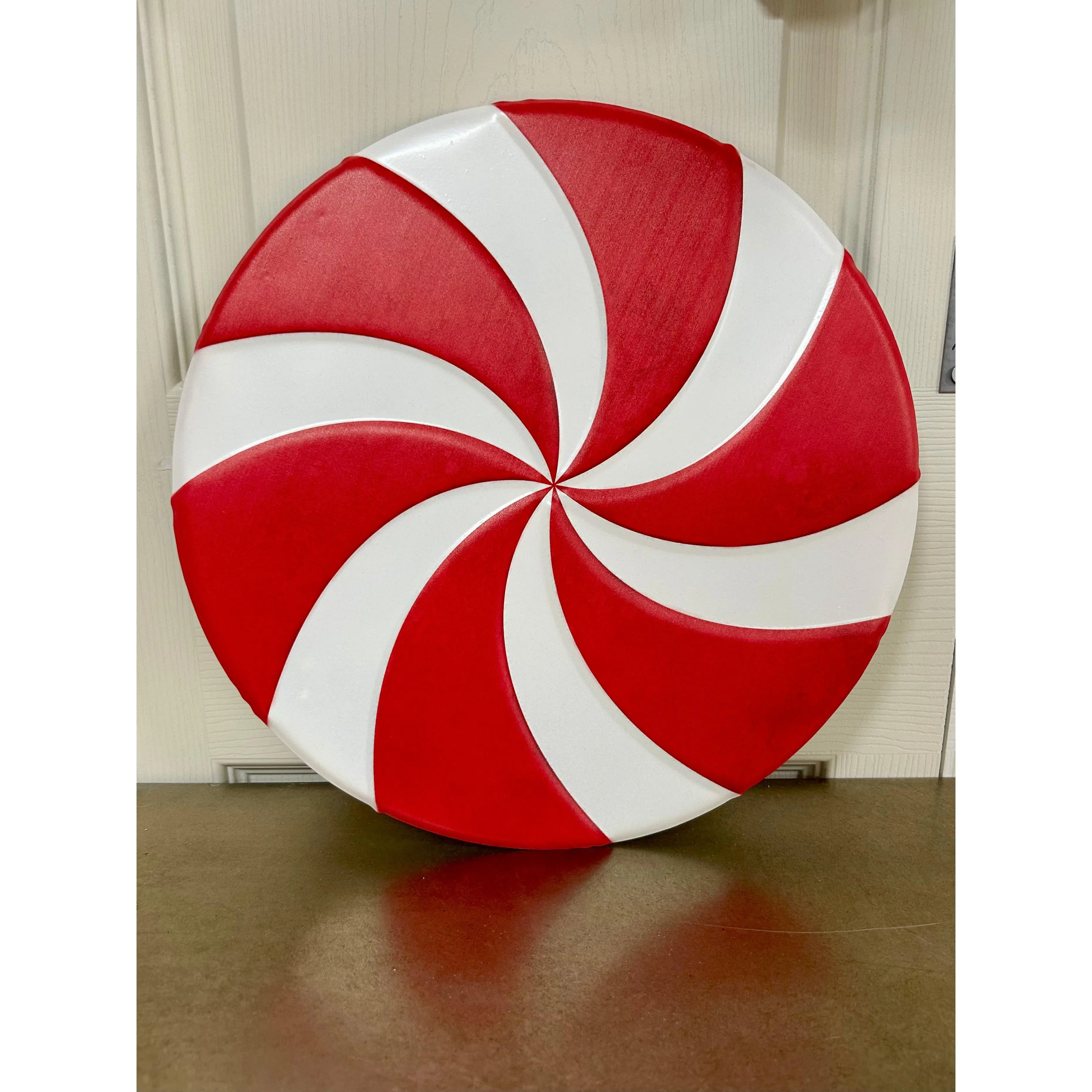 12 Inch Red And White Metal Embossed Peppermint Sign