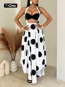 Elegant Polka Dot Halter Neck Sexy Strapless Dress for Women, Perfect for Vacation Parties, Stylish and Chic Evening Wear, Halter Party Dress
