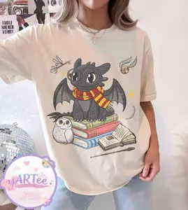 Toothless Gryffindor Shirt, Dragon Wizard Tee, Toothless Harry Potter Shirt, Cute Fantasy T-shirt, Dragon Lover Gift, Wizarding World Shirt2