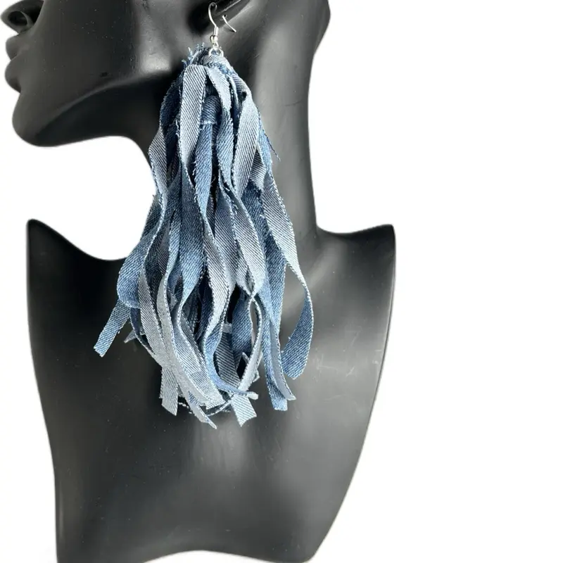 Denim Tassel Drop Earrings for Women, Bohemian Style Lightweight Fashion Accessories