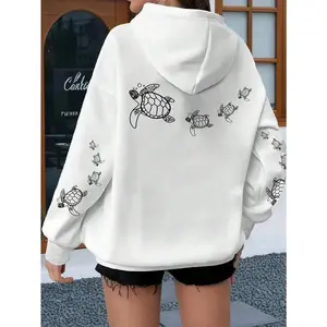 A Group Of Turtles Swimming Prints Women Hoody All-Match Fleece Hoodies Pocket Loose Y2K Sportswear Casual Autumn Hoodie