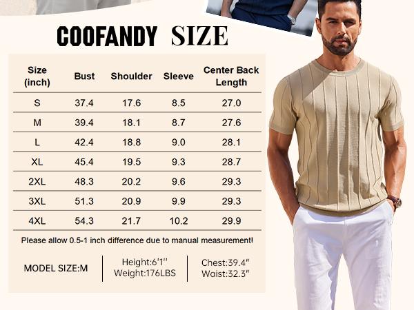 COOFANDY Men's T- Shirts Short Sleeve Knit Sweater Shirt Casual Crewneck Ribbed Pullover Tees