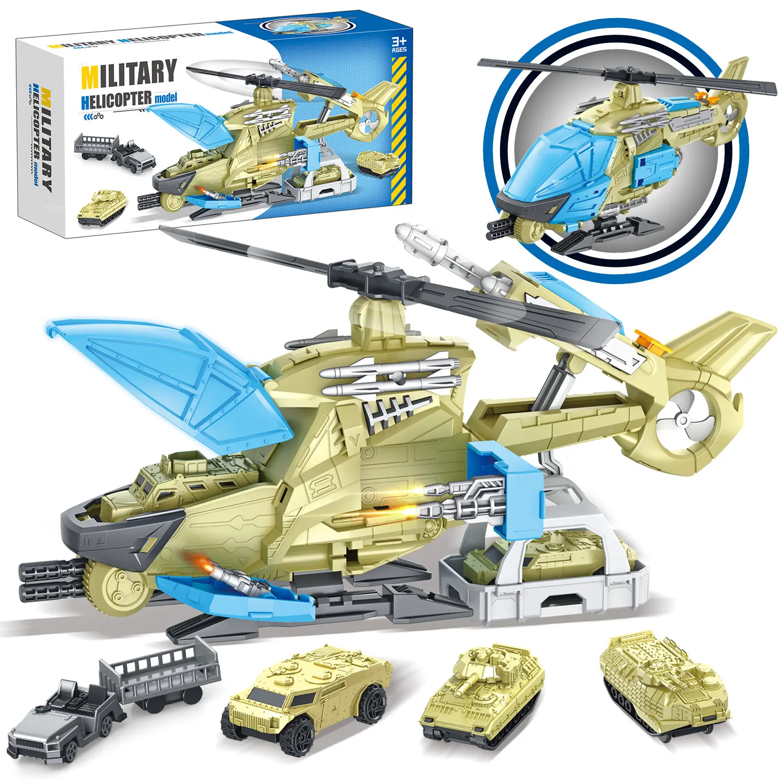 Military Helicopter Toys Set with Military Vehicles, Army Vehicle Car Toys, Army Toy Tank, Helicopter for Kids Christmas Birthday Party Gift for Over 3 Years Old Boys Girls Toddlers, Green
