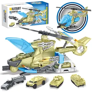 Military Helicopter Toys Set with Military Vehicles, Army Vehicle Car Toys, Army Toy Tank, Helicopter for Kids Christmas Birthday Party Gift for Over 3 Years Old Boys Girls Toddlers, Green