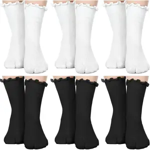 6 Pairs Tabi Split Toe Socks Frilly Tabi Cotton Sandal Socks for Men Women