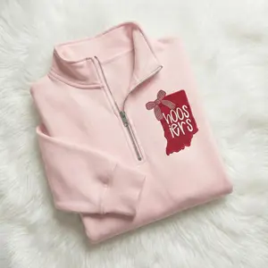 Embroidered IU Hoosiers Quarter Zip Sweatshirt, Indiana State Pride Shirt, Game Day Apparel, Coquette Bow Indiana Embroidery Sweater