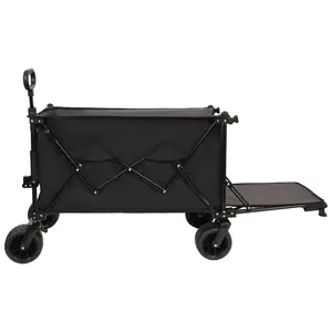 Donext Foldable Wagon with Extended Tailgate, Extra Long Extender Wagon Cart,Beach Wagon Cart Heavy Duty 480LBS with Large All-Terrain Beach Wheels, Black- Gray
