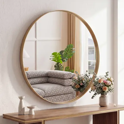 Sweetcrispy Minimalist Multi-Layer Aluminum Frame Round Wall Mirror - 20-in Distortion-Free Glass, 4 Sizes, Enhanced Safety & Clarity, Home Decorative Mirror for Bedroom & Bathroom Vanity