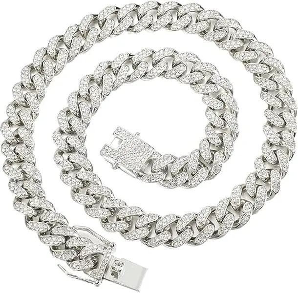 Iced-Out Cuban Link Chain for Men, 13MM Wide Cuban Link Design Necklace, Casual Daily Hip Hop Jewelry with Iced-Out Vibe Brings Polished Edge & Bold Chain Flex