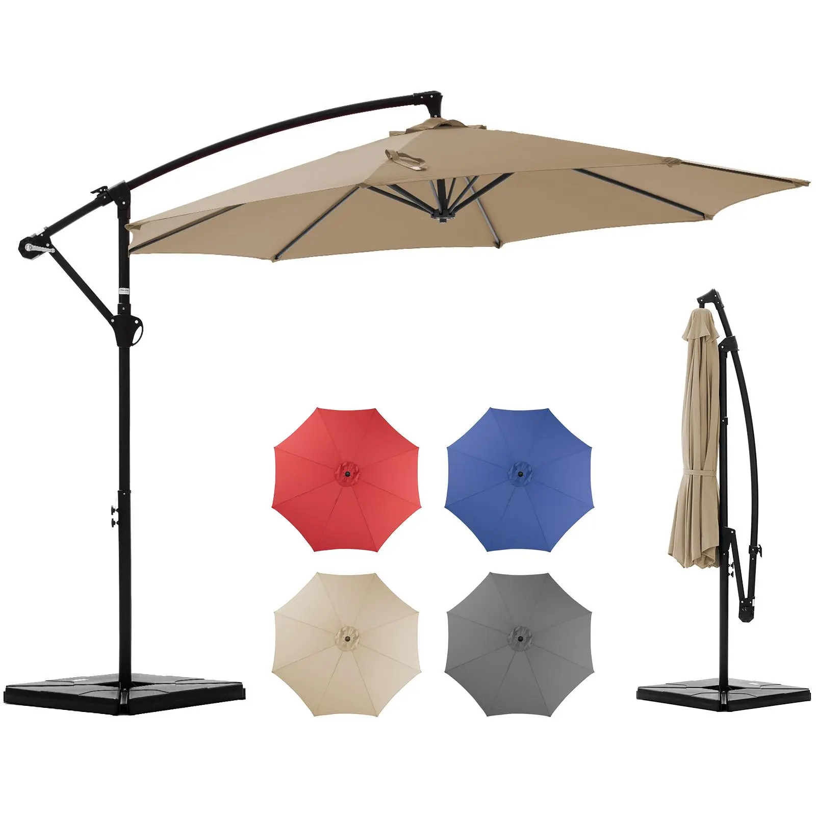 10 ft Offset Outdoor Patio Umbrella with Base, Easy Tilt & Crank, Adjustable Polyester Shade for Garden, Backyard, Poolside