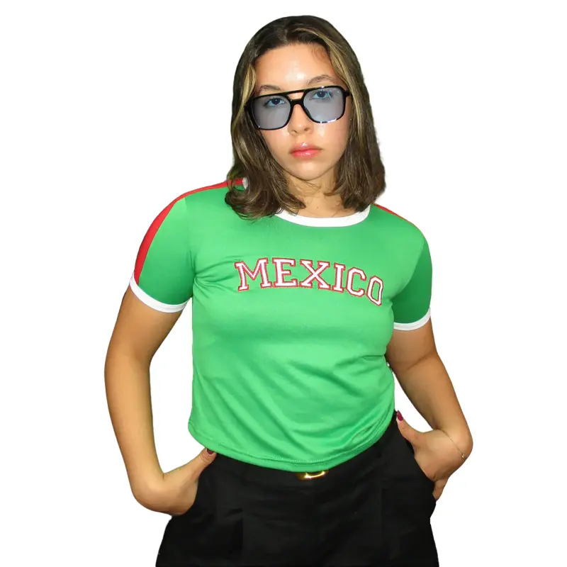 Mexico Y2K Top, Embroidered Mexico Top, Womenswear Top, Summer Slim Fit Mexico Top Casual Fashionable Top Tshirt
