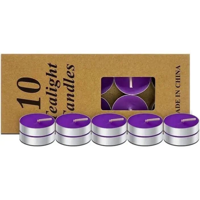 10-Pack Traditional Purple Votive Tealight Candles - 1.5-2 Hr Burn Time Mini Light with Cotton Wick, Storage Box, for Wedding Decor, Emergency Use, Home Supplies & Gifting