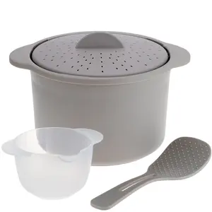 Microwave Rice & Grain Cooker with Measuring Cup & Paddle – Cooks Rice, Quinoa, Veggies Fast – Heat-Safe Handles, BPA-Free, Easy to Use. Size: 7” x 5.875”