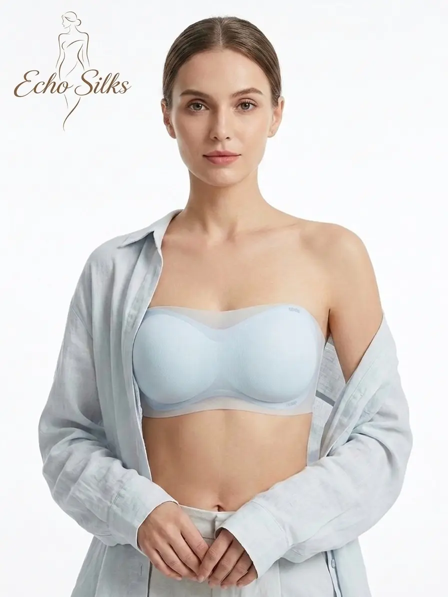 Women's Seamless Strapless Soft Wireless Bandeau Bra - Lace-Detailed, Breast Holding, 70%-80% Coverage, All Seasons, Adjustable, Invisible Under Dresses & Tops, Anti-Exposure for Off Shoulder Tube Tops