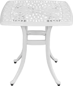 VINGLI 21" Cast Aluminum All Weather Round Patio Coffee Table Porch Bistro End Table (White)
