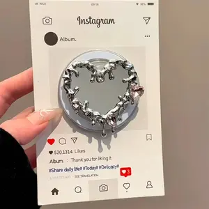 Luxury 3D Melt Love Heart Mirror Foldable For Magsafe Griptok Holder Phone Finger Ring Stand Support For iPhone 16 Pro Max